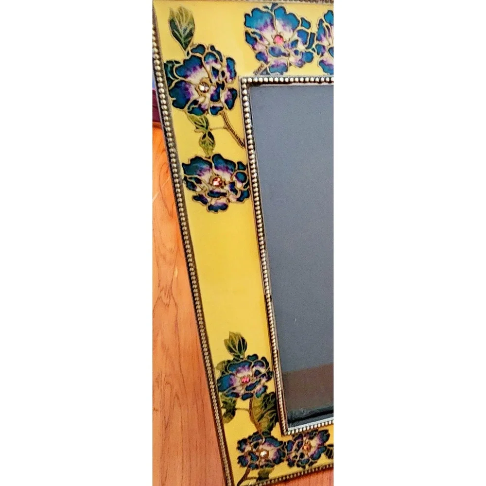 Yellow Floral Metal and Glass Picture Frame 5.5 x 7